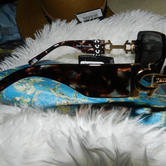 TRUE RELIGION LOGO TURQUOISE UV SQUARE OVERSIZED SUNGLASSES 🎈HP🎉🎈🆕😮‍💨⚡🚚 - Picture 9 of 16
